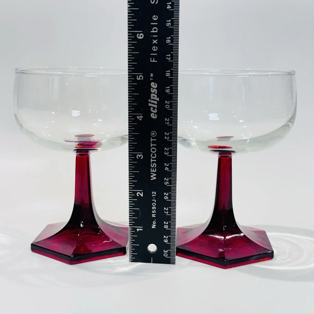 Vintage Ruby Red Pressed Glass Stemmed Wine Cocktail Glasses